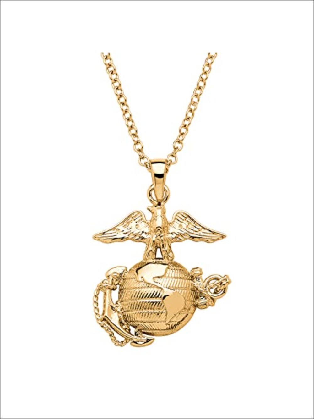 14k Gold-Plated Marine Corps Pendant Necklace 25mm 20" Chain
